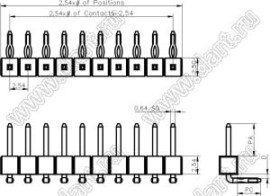 BL1A25-1126R штыри однорядные угловые; шаг 2.54мм; 26-конт.