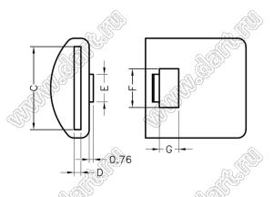 HANE-29 ручка; A=18,5мм; B=18,3мм; C=15,1мм; D=1,2мм; E=5,1мм; F=7,0мм; G=3,2мм; T=1,0мм; пластик