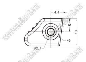 HANE-46 ручка; A=7,8мм; B=4,84мм; C=Ø3,2мм; D=6,6мм; E=2,6мм; F=3,4мм; T=0,6мм; пластик