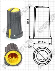 BLKN11.5x19-F6-EY ручка для потенциометра, вал с лыской; корпус зеленый; цвет вставки: желтый