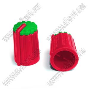 BLKN12x19-F6-RE ручка для потенциометра, вал с лыской; корпус красный; цвет вставки: зеленый
