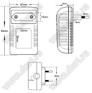 ADCASE-18W-24W корпус адаптера; пластик ABS черный