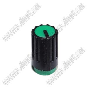 BLKN8x17-D6-BE ручка для потенциометра, вал круглый; корпус черный; цвет вставки: зеленый