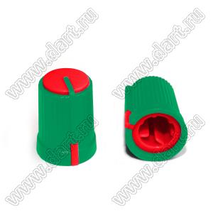 BLKN12x17-F6-ER ручка для потенциометра, вал с лыской; корпус зеленый; цвет вставки: красный