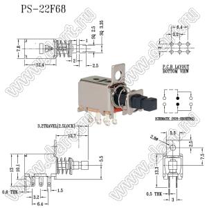 PS-22F68B-250G-G переключатель кнопочный с фиксацией 2P2T