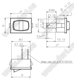 KCD1-FP-101011BBA переключатель клавишный ON-OFF; 21,0х15,0мм; 6A 250VAC/10A 125VAC; толкатель черный/корпус черный; без подсветки;  маркировка "O I"; терминалы 4,8x0,8мм