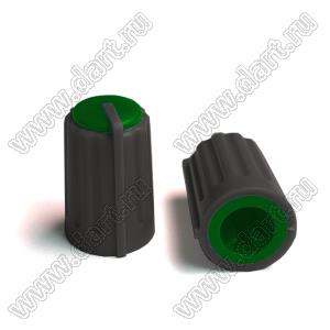 BLKN11x17.3-F6-BE ручка для потенциометра, вал с лыской; корпус черный; цвет вставки: зеленый