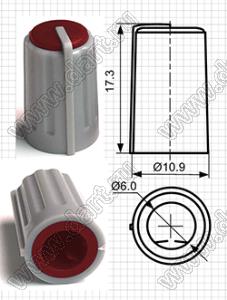 BLKN11x17.3-F6-BM ручка для потенциометра, вал с лыской; корпус черный; цвет вставки: бордовый