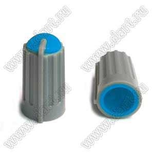 BLKN10x18-F6-GL ручка для потенциометра, вал с лыской; корпус серый; цвет вставки: голубой