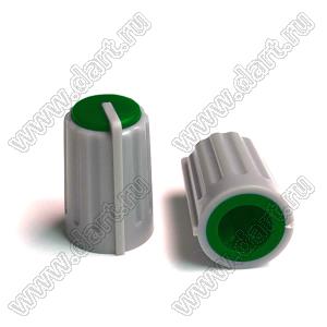 BLKN11x17.3-F6-GE ручка для потенциометра, вал с лыской; корпус серый; цвет вставки: зеленый