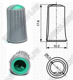 BLKN10x17.5-F6-GR ручка для потенциометра, вал с лыской; корпус серый; цвет вставки: красный