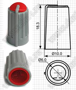 BLKN10x18-F6-GE ручка для потенциометра, вал с лыской; корпус серый; цвет вставки: зеленый