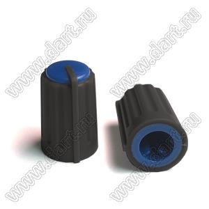 BLKN11x17.3-F6-BU ручка для потенциометра, вал с лыской; корпус черный; цвет вставки: синий