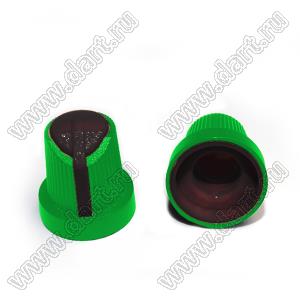 BLKN15x17-D6-EB ручка для потенциометра, вал круглый; корпус зеленый; цвет вставки: черный