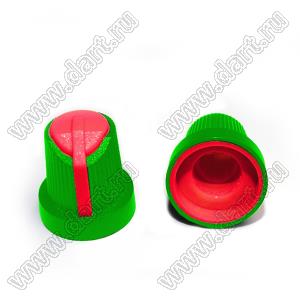 BLKN15x17-D6-ER ручка для потенциометра, вал круглый; корпус зеленый; цвет вставки: красный