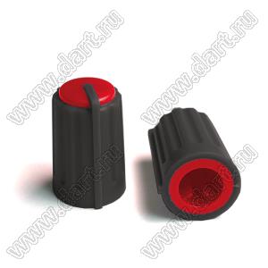 BLKN11x17.3-F6-BR ручка для потенциометра, вал с лыской; корпус черный; цвет вставки: красный