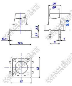 TS1280 кнопка тактовая; 12x12x8,0мм