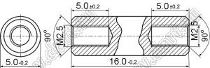 PCSS2.5-16N стойка резьбовая цилиндрическая; две внутр. резьбы; M2,5; L=16,0мм; D=4,7мм; латунь никелированная