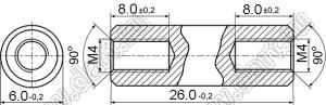 PCSS4-26 стойка резьбовая цилиндрическая; две внутр. резьбы; M4; L=26,0мм; D=7,0мм; латунь