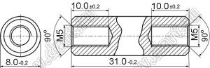 PCSS5-31N стойка резьбовая цилиндрическая; две внутр. резьбы; M5; L=31,0мм; D=8,0мм; латунь никелированная
