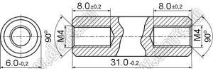 PCSS4-31N стойка резьбовая цилиндрическая; две внутр. резьбы; M4; L=31,0мм; D=7,0мм; латунь никелированная