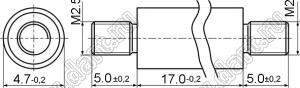PCNN2.5-17SS стойка резьбовая цилиндрическая; две наружных резьбы; M2,5; L=17,0мм; D=4,7мм; сталь нержавеющая