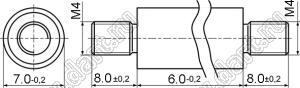 PCNN4-06SS стойка резьбовая цилиндрическая; две наружных резьбы; M4; L=6,0мм; D=7,0мм; сталь нержавеющая