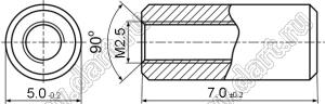 PCSS2.5-07SN стойка резьбовая цилиндрическая; сквозная резьба; M2,5; L=7,0мм; D=4,7мм; сталь никелированная