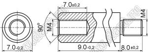 PCSN4-09SN стойка резьбовая цилиндрическая; внутренняя и внешняя резьбы; M4; L=9,0мм; D=7,0мм; сталь никелированная
