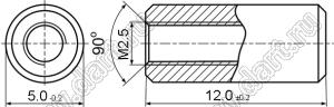 PCSS2.5-12 стойка резьбовая цилиндрическая; сквозная резьба; M2,5; L=12,0мм; D=4,7мм; латунь