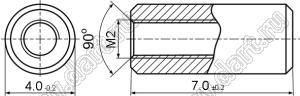 PCSS2-07SS стойка резьбовая цилиндрическая; сквозная резьба; M2; L=7,0мм; D=4,0мм; сталь нержавеющая