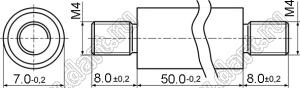 PCNN4-50SN стойка резьбовая цилиндрическая; две наружных резьбы; M4; L=50,0мм; D=7,0мм; сталь никелированная