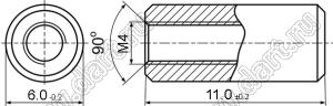 PCSS4-11 стойка резьбовая цилиндрическая; сквозная резьба; M4; L=11,0мм; D=7,0мм; латунь