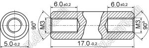 PCSS-17N стойка резьбовая цилиндрическая; сквозная резьба; M3; D=5,0мм; две внутр. резьбы; M3; D=5,0мм; L=17,0мм; латунь никелированная