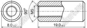 PCSS5-19 стойка резьбовая цилиндрическая; сквозная резьба; M5; L=19,0мм; D=8,0мм; латунь