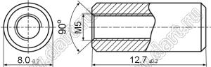 PCSS5-12.7 стойка резьбовая цилиндрическая; сквозная резьба; M5; L=12,7мм; D=8,0мм; латунь