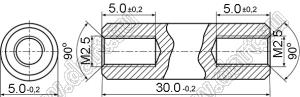 PCSS2.5-30SS стойка резьбовая цилиндрическая; две внутр. резьбы; M2,5; L=30,0мм; D=4,7мм; сталь нержавеющая