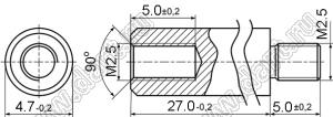 PCSN2.5-27SN стойка резьбовая цилиндрическая; внутренняя и внешняя резьбы; M2,5; L=27,0мм; D=4,7мм; сталь никелированная