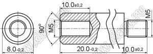 PCSN5-20SS стойка резьбовая цилиндрическая; внутренняя и внешняя резьбы; M5; L=20,0мм; D=8,0мм; сталь нержавеющая