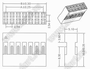 C8-2*18Y (2226B-36, BLD-2x18, BLD-36) корпус двухрядной розетки на кабель; шаг 2,54мм; полистирол, усиленный стекловолокном UL-94V-2; 36-конт.