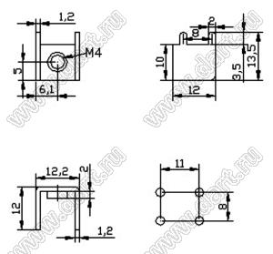 PCB-022 (MY-022) терминал винтовой для пайки в печатную плату; M4x0,75; латунь луженая; 1,2мм