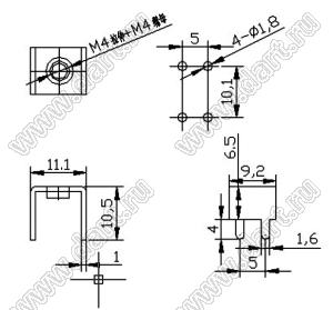 PCB-007 (MY-007) терминал винтовой для пайки в печатную плату; M4x0,7; латунь луженая; 1мм