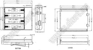 SBH-341-3S/USB отсек батарейный; AAx4; 94x73x19мм; c гнездом USB и выключателем; закрытый