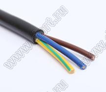 RVV3*0.5 кабель медный; D изол.=5,9мм; Tm=80°C; общая изоляция черная; цвета проводов: синий, коричневый, желто/зеленый