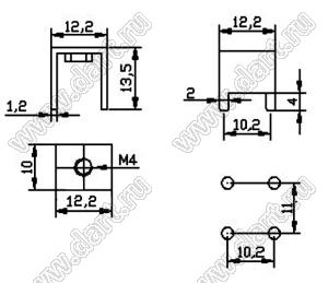 PCB-021 (MY-021) терминал винтовой для пайки в печатную плату; M4x0,75; латунь луженая; 1,2мм