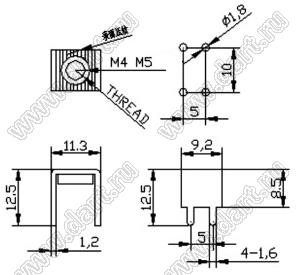 PCB-012-M4 (MY-012-M4) терминал винтовой для пайки в печатную плату; M4x0,75; латунь луженая; 1мм