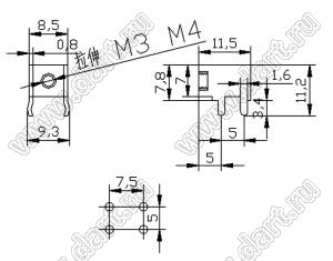 PCB-2 (M3) (PCB-002, MY-002) терминал винтовой (без винта в комплекте) для пайки в печатную плату; 0,8мм; M3x0,5; латунь луженая