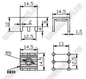 PCB-5 (DZ-004) терминал винтовой для пайки в печатную плату; 1,5мм; M5x0,8; латунь луженая