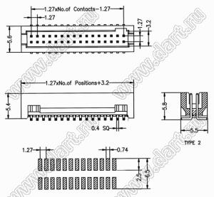 2198SM-020G (BL3231-020M1, BH1.27-20SMD-2) вилка закрытая прямая для поверхностного (SMD) монтажа; 2x10-конт.