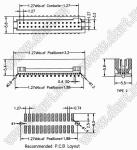 2198SM-090G-PG (BL3231-090M2) вилка закрытая прямая для поверхностного (SMD) монтажа с направляющими в плату; I max=1А; 2x45-конт.